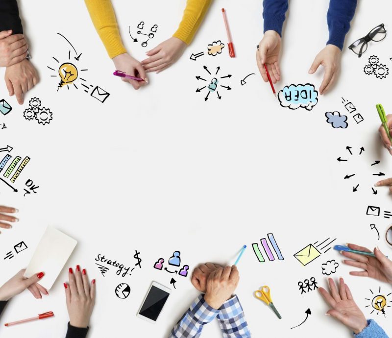 Business people group works at a table - Table